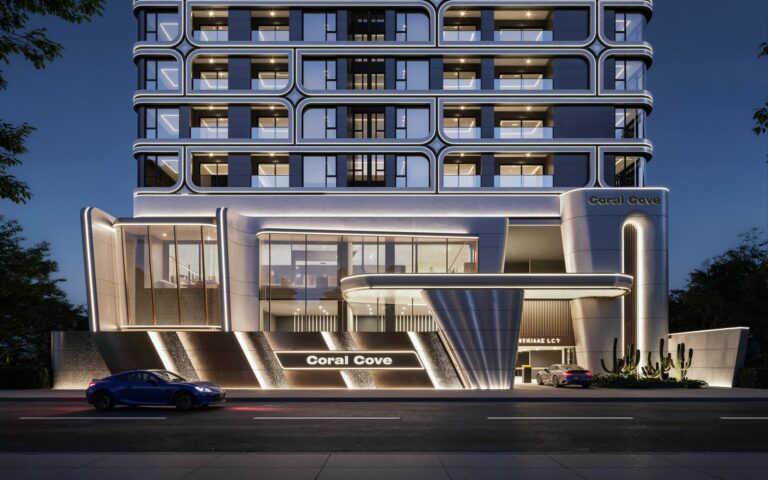 05 Coral Cove Riverside – Building entrance and frontage (marketing render)