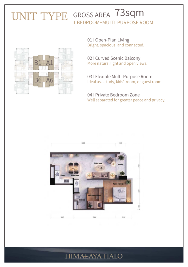 Himalaya Halo – 1 Bedroom Multipurpose Room 73 sqm – Official Floor Plan