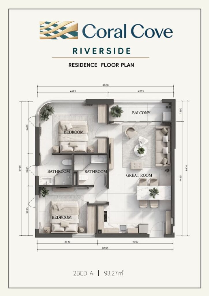Plan 05 Coral Cove Riverside – Supplied Floor Plan – 2BED A – 93.27 sqm