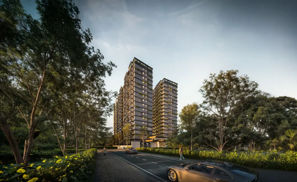 Gaia Brookside architectural render: exterior from the approach road