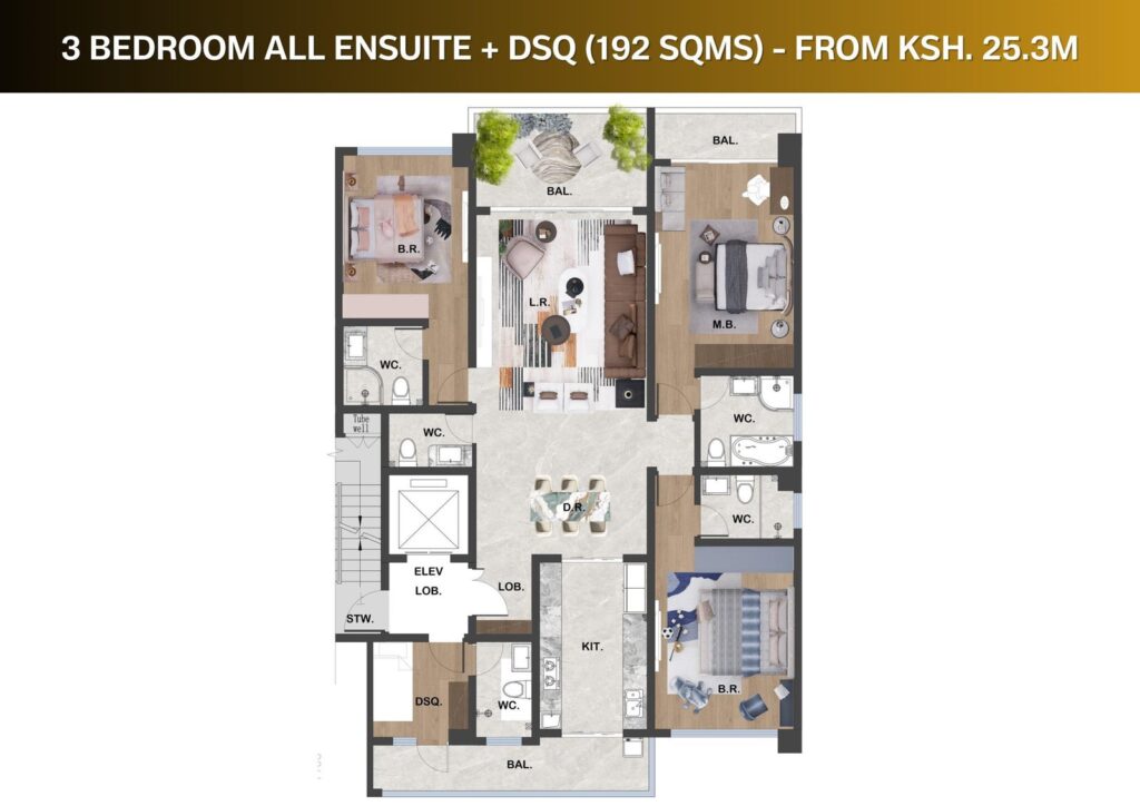 Gaia Brookside floor plan: 3 bedroom + DSQ, 192 m²
