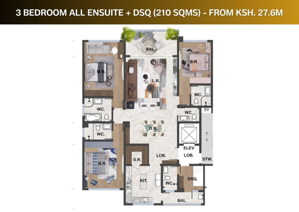 Gaia Brookside floor plan: 3 bedroom + dsq — 210 m² floor plan
