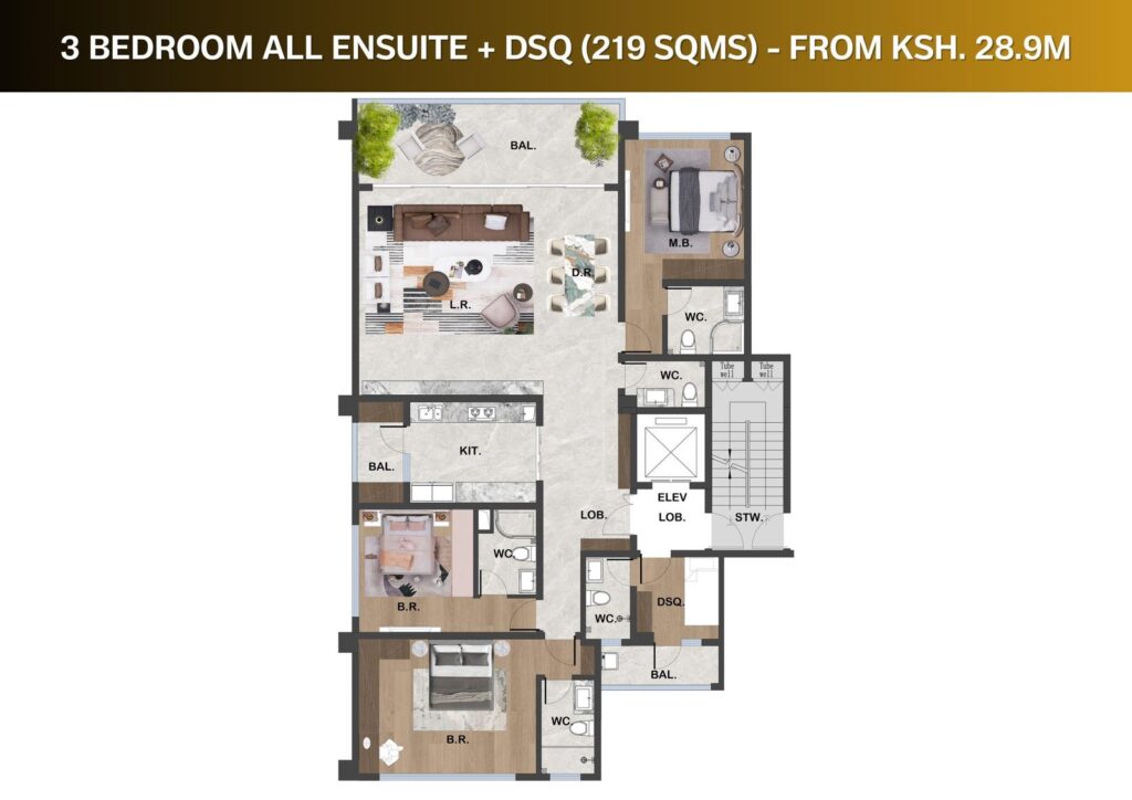 Gaia Brookside floor plan: 3 bedroom + dsq — 219 m² floor plan