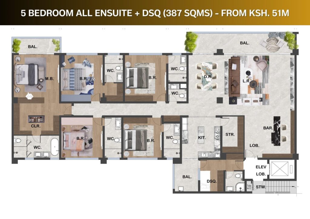 Gaia Brookside floor plan: 5 bedroom + dsq — 387 m² floor plan