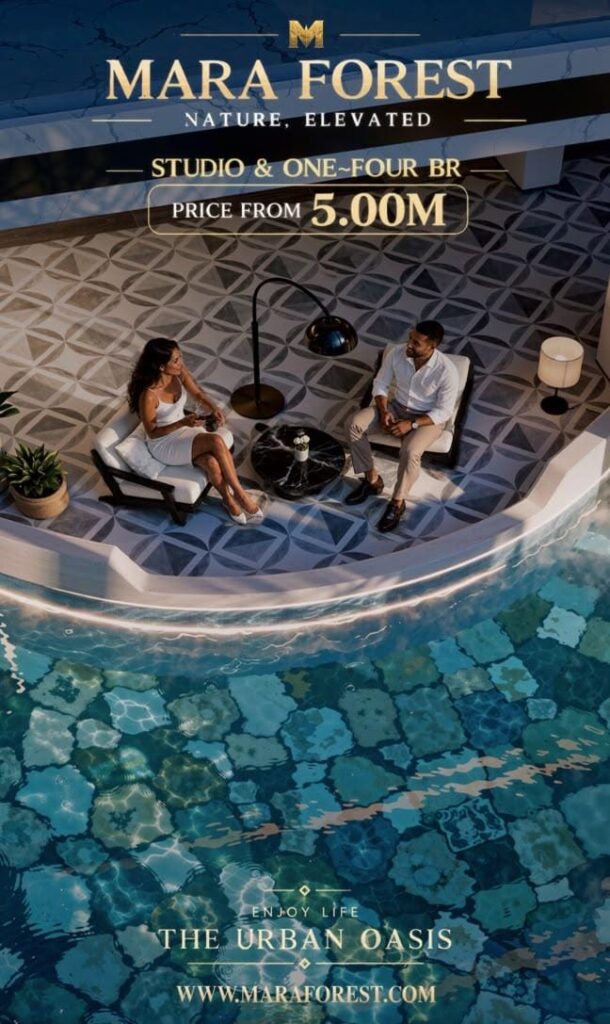 Mara Forest Residencies promotional architectural render: poolside sunken lounge
