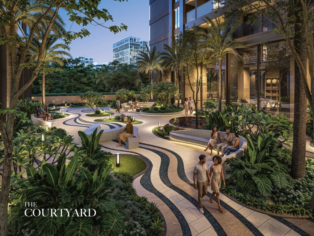 The Moment Residences architectural render: landscaped courtyard