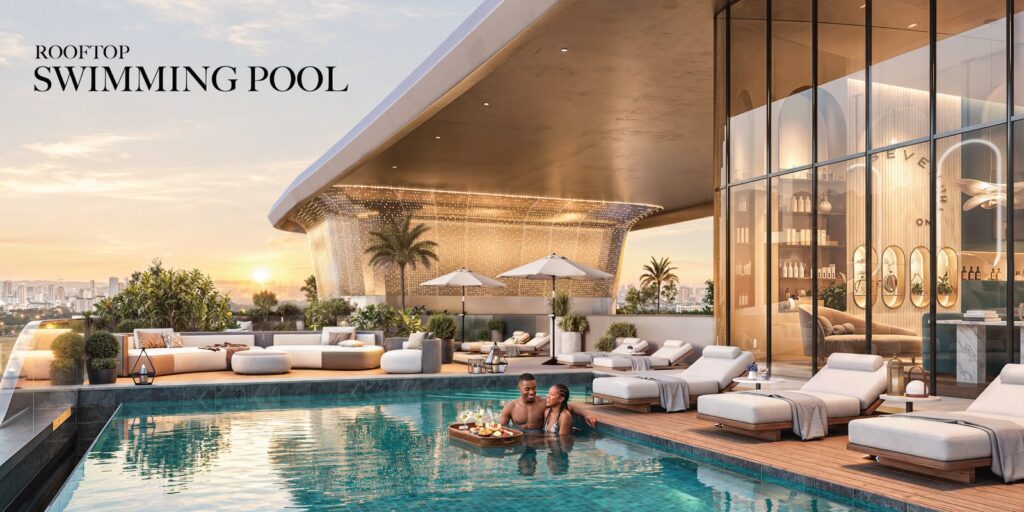 The Moment Residences architectural render: rooftop swimming pool