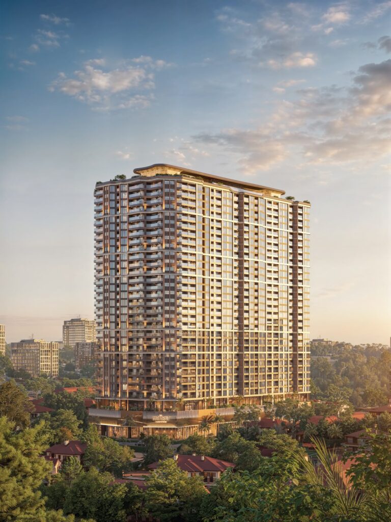 The Moment Residences architectural render: residential towers and landscaped grounds