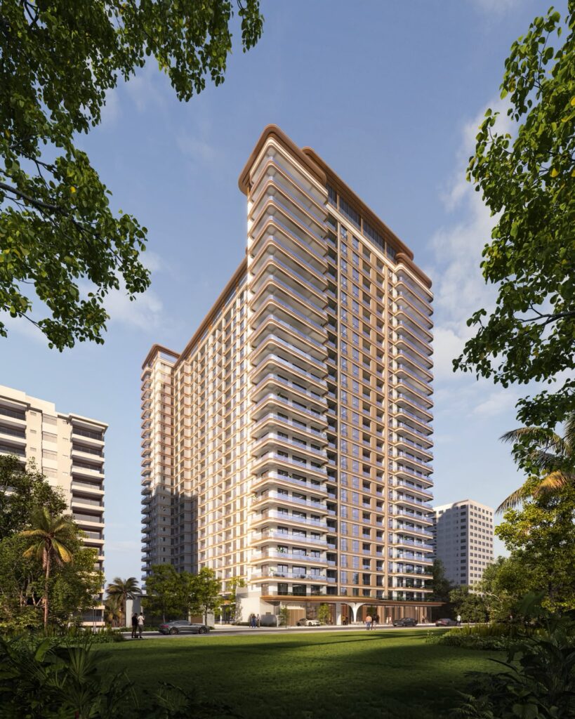 Versailles Garden II architectural render of the residential towers and landscaped grounds