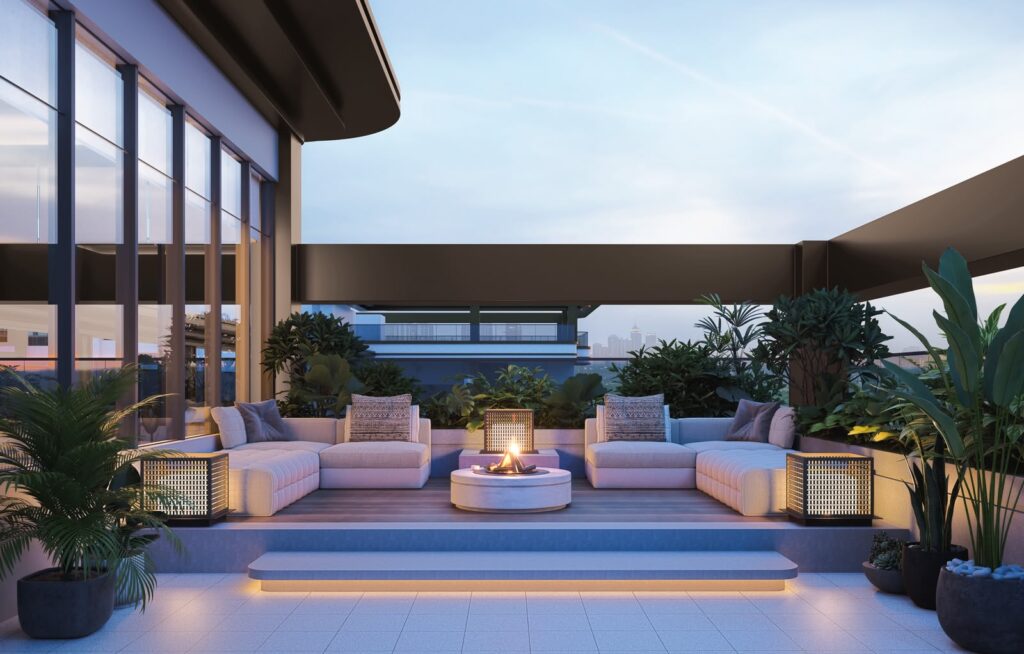 Versailles Garden II architectural render: outdoor lounge seating